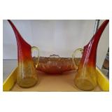 ART GLASS PITCHERS AND PLANTER