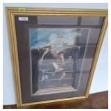 FRAMED AND MATTED BIRD PRINT IN CAGE 34X44