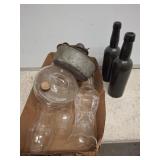 GLASSES, VINTAGE BOTTLES