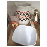 COCA COLA PITCHER, CUP, BOTTLE