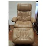 LEATHER TYPE SWIVEL RECLING ARM CHAIR WITH STOOL
