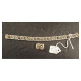 GOLD OVER STERLING BRACELET AND NECKLACE, WITH RUB