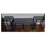 GLASS TOP 3 PC COFFEE AND END TABLE SET
