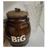 PRESSED GLASS VASE & VINTAGE COOKIE JAR