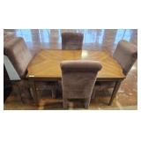 PECAN TABLE WITH 4 PARSONS CHAIRS