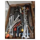 TRAY OF HAND TOOLS, WRENCHES, MISC