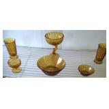 AMBER DISHES, CUPS, MISC