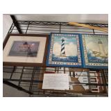 FRAMED LIGHT HOUSE AND PLAQUES