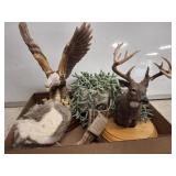 EAGLE FIGURINE, FAUX PLANT, THERMOMETER