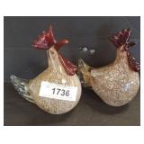 BLOWN ART GLASS ROOSTERS PAIR