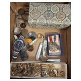CUFF LINKS, PINS, BUTTONS, WATCHES, KNIVES