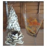 OYSTER SHELL TREE, VOTIVE AND CUT GLASS GOLDFISH