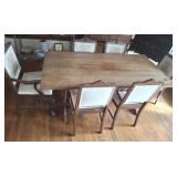 VINTAGE PINE FARM TABLE AND 6 ORIENTAL PATTERN CHA