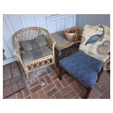 BARREL BACK RATTAN, ARM CHAIR, TILE TOP TABLE