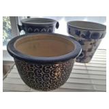 ASSORTED PLANTERS AND ICE BUCKETS, BLUE AND WHITE
