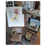 ANTIQUE ART EASLE, SUPPLIES, MISC