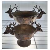 2 PC SILVER PLATED DEER FRUIT BOWL