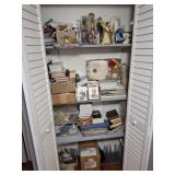 CONTENTS OF CLOSET BUD VASE, RIBBONS, FIGURINES,