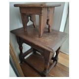 PRIMITIVE STOOL AND VINTAGE ACCENT TABLE