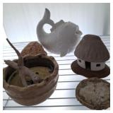 CANDLES, POTTERY AND FISH VASE