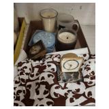 DESK CLOCKS AND ASSORTED CANDLES