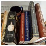 TRAY OF ASSORTED BOOKS AND CLEMSON MUG