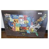 LICENSE PLATE US MAP WALL ART    36X24