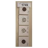 2 MERCURY SILVER DIMES, 2 WHEAT PENNIES