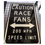 CAUTION RACE FANS PORCELAIN SIGN  12X18