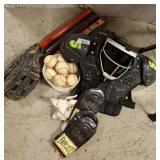 SPORTING LOT- SHOULDER PADS, BATS AND ABLLS