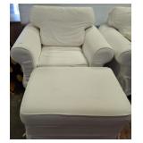 UPHOLSTERED ARM CHAIR AND OTTOMAN WITH SLIP COVER