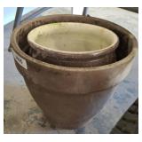 2 TERRACOTTA PLANTERS-ONE SHOWS DAMAGE TO BOTTOM