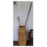 WICKER UMBRELLA STAND W/ WALKING CANES, MISC
