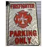 FIREFIGHTER PARKING METAL SIGN