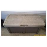 PLASTIC OUTDOOR STORAGE BOX W/ CONTENTS