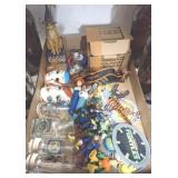 TRAY OF KID TOYS,SHOT GLASSES,HARLEY QUIN MASKS