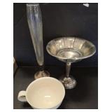 BUD VASE WITH WEIGHTED STERLING BASE, AND COMPOTE