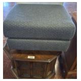 UPHOLSTERED OTTOMAN, OCTAGONAL END TABLE