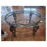 METAL BASE GLASS TOP COFFEE TABLE, SMALL CHIP