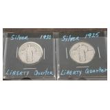 2 PC 1925, 1930 STANDING LIBERTY SILVER QUARTERS