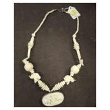 CARVED NECKLACE AND PENDANT, IVORY LOOK