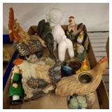 ASSORTED FIGURINES-CHICKENS, POODLE, MISC