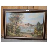 SIGNED VALLEY AND MOUNTAIN SCENE FRAMED