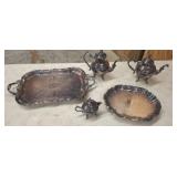 ROGERS SILVERPLATED TEA SET AND TRAYS