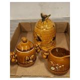 GLAZED CERAMIC CREAM, SUGAR, HONEY POT