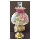 BRASS HURRICANE LAMP W/ PAINTED SHADE