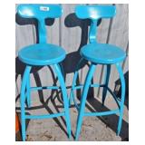 PAIR OF PAINTED METAL SWIVEL TOP STOOLS