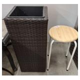 2 PC RESIN WICKER PLANTER & OUTDOOR TABLE / STOOL