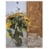 ARTIFICIAL PLANT IN GLASS VASE, COMPOSITE PLANTER