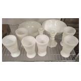 MILK GLASS DCOR, CUPS, BOWLS, MISC